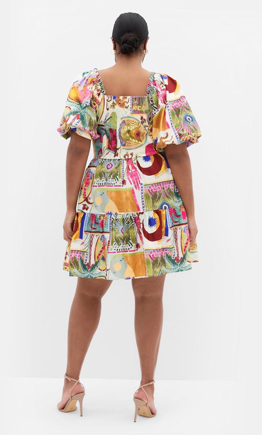 image:imageCity Chic Womens Plus Size Dress Simona Print Puff Sleeve MiniDreamscape