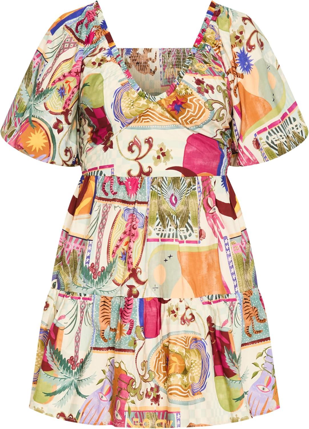 image:imageCity Chic Womens Plus Size Dress Simona Print Puff Sleeve MiniDreamscape