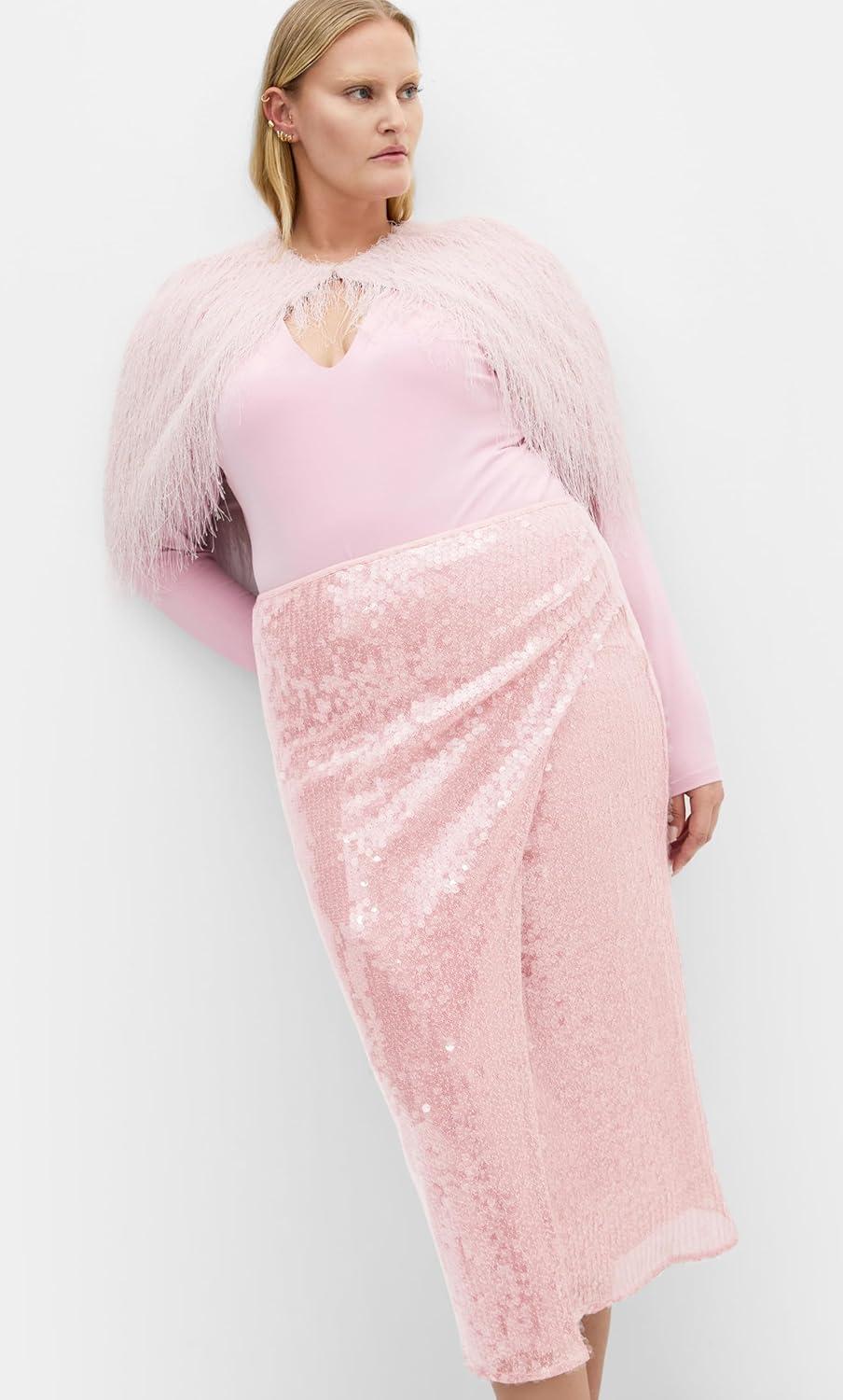 image:imageCity Chic Womens Plus Size Skirt Sequin MidiSoft Pink