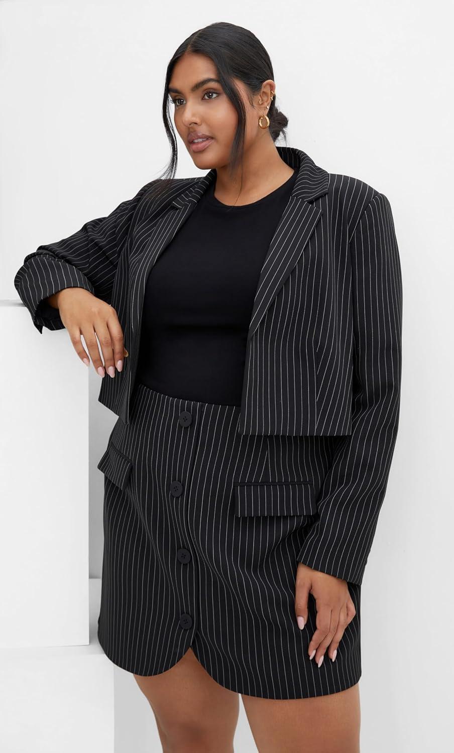 image:imageCity Chic Womens Plus Size Skirt Payton PINSTRP Black Pinstripe