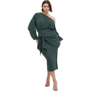 City Chic Women’s Plus Size Cocktail Dress – Alysia Tie Front Midi(Forest)