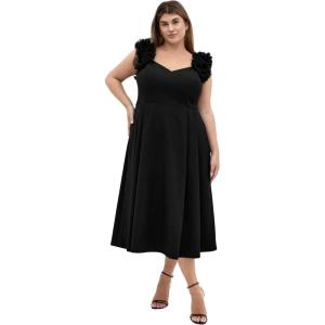 City Chic Women’s Plus Size Dress – Roselyn Ruffle Tulle Midi(Black)