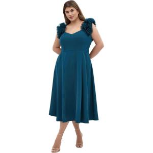 City Chic Women’s Plus Size Dress – Roselyn Ruffle Tulle Midi(Peacock)