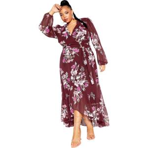 CITY CHIC Plus Size Dress, Samara Maxi Dress(Oxblood Full Bloom)