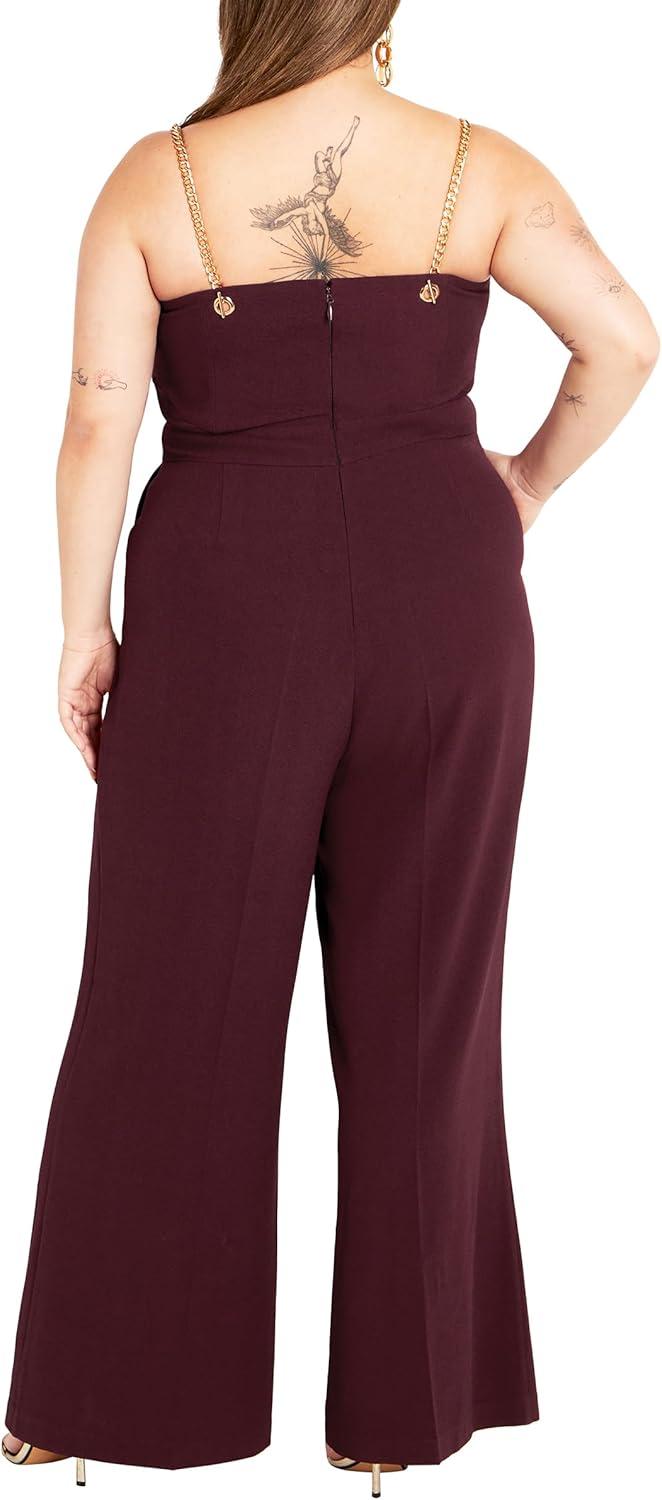 image:imageCity Chic Womens Plus Size Jumpsuit Ann Chain Sleeveless Wide LegOxblood