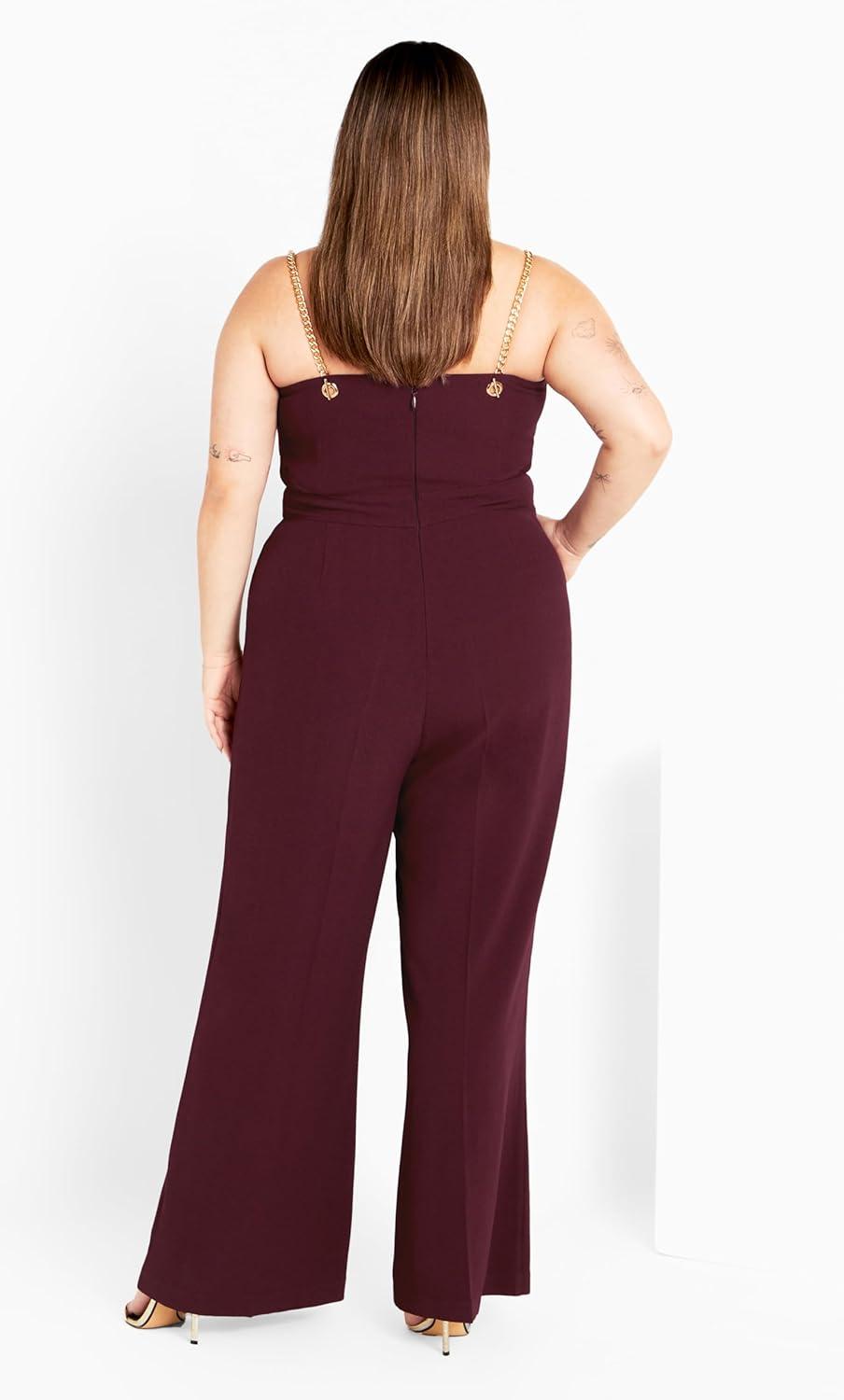 image:imageCity Chic Womens Plus Size Jumpsuit Ann Chain Sleeveless Wide LegOxblood