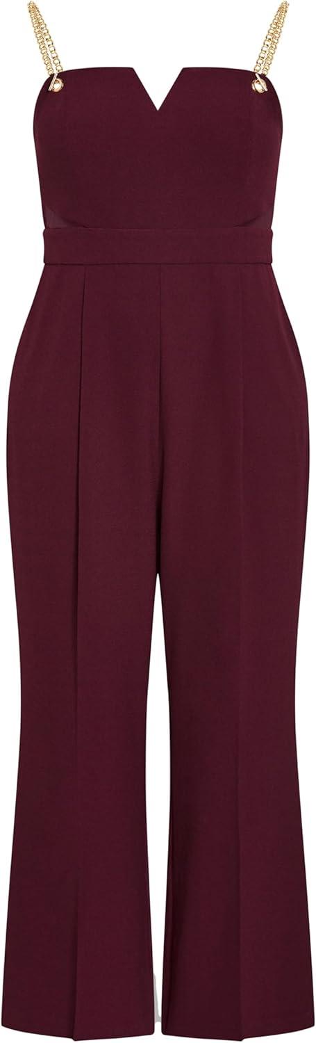 image:imageCity Chic Womens Plus Size Jumpsuit Ann Chain Sleeveless Wide LegOxblood