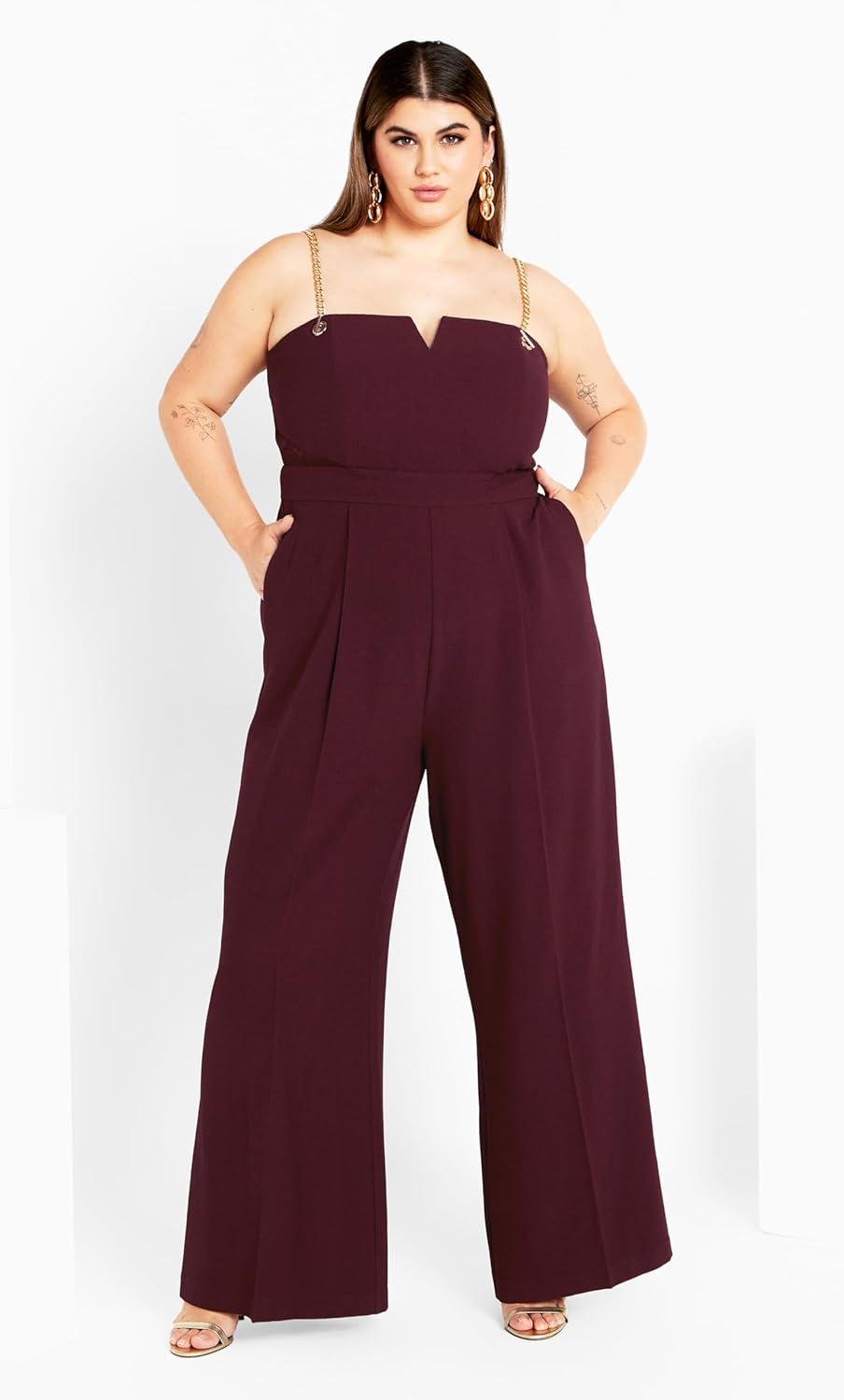 image:imageCity Chic Womens Plus Size Jumpsuit Ann Chain Sleeveless Wide LegOxblood
