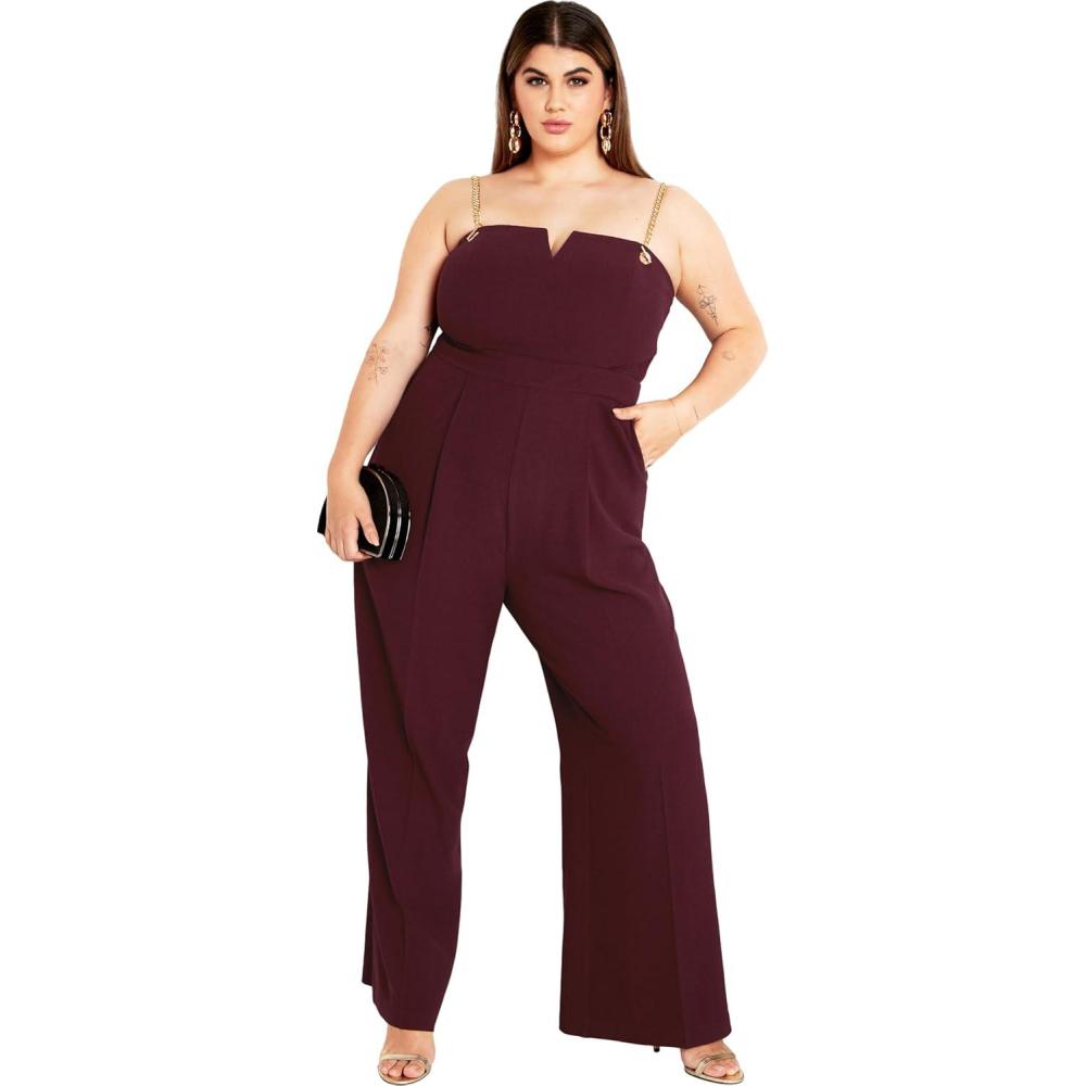 image:imageCity Chic Womens Plus Size Jumpsuit Ann Chain Sleeveless Wide LegOxblood
