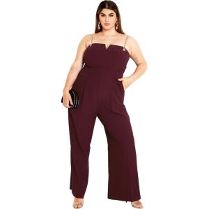 City Chic Women’s Plus Size Jumpsuit – Ann Chain Sleeveless Wide Leg(Oxblood)