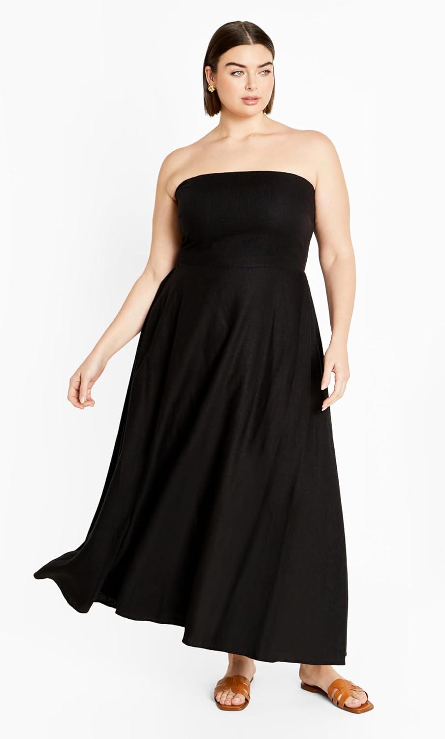 image:imageCity Chic Womens Plus Size Simone Plain Maxi DressBlack