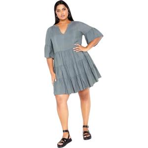 City Chic Women’s Dress – Nathalie Tiered Mini(Deep Sage)