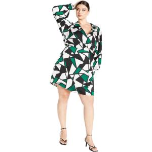 City Chic Women’s Plus Size Dress Frances PRT(Green Geo Prt)