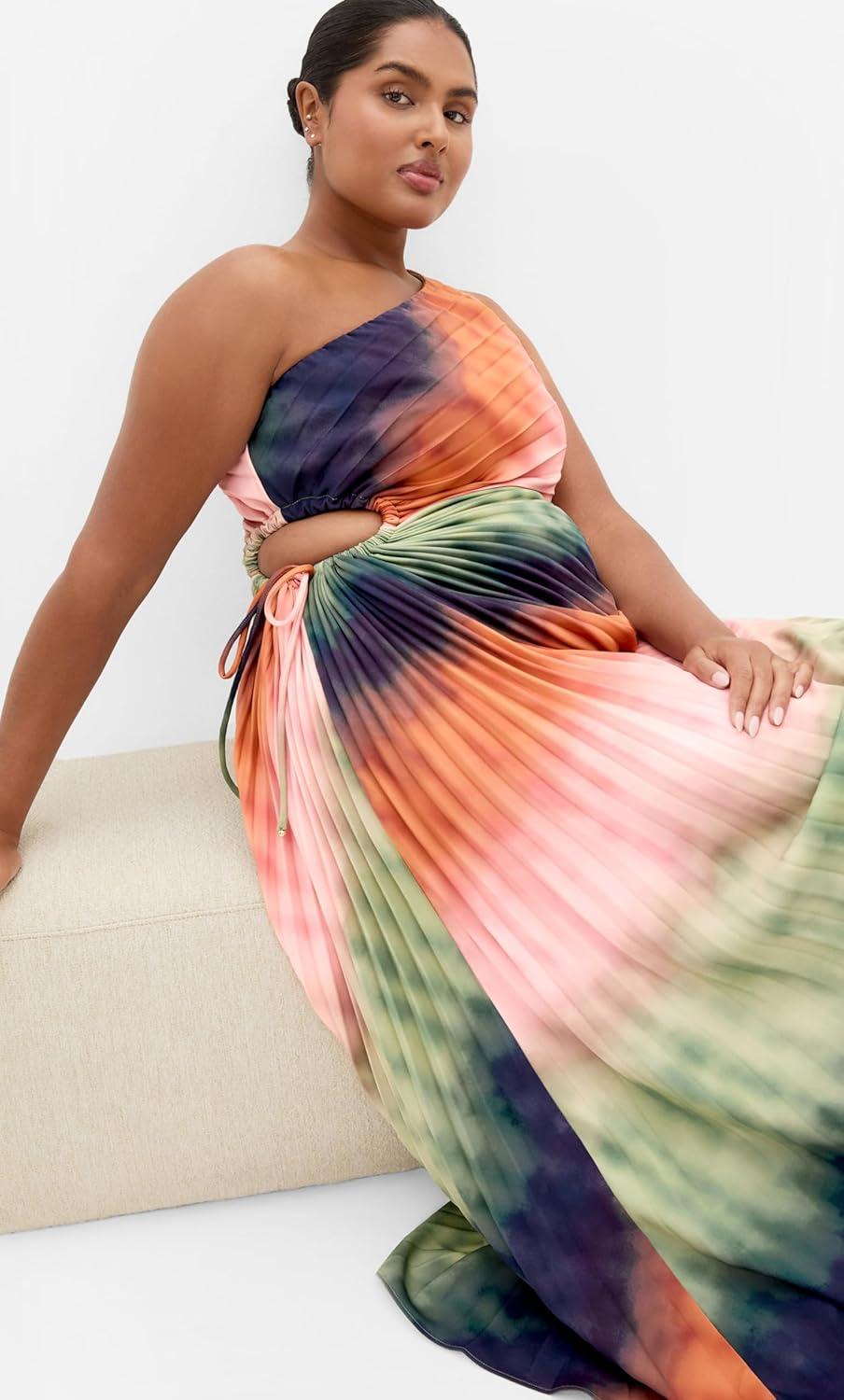 image:imageCity Chic Plus Size Dress Aliza Aspect Print Pleat MaxiSunset Ombre