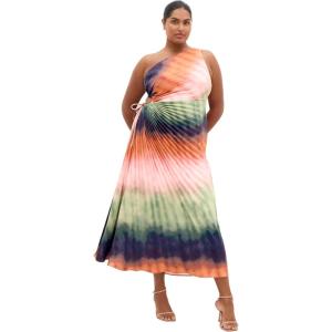 City Chic Plus Size Dress – Aliza Aspect Print Pleat Maxi(Sunset Ombre)
