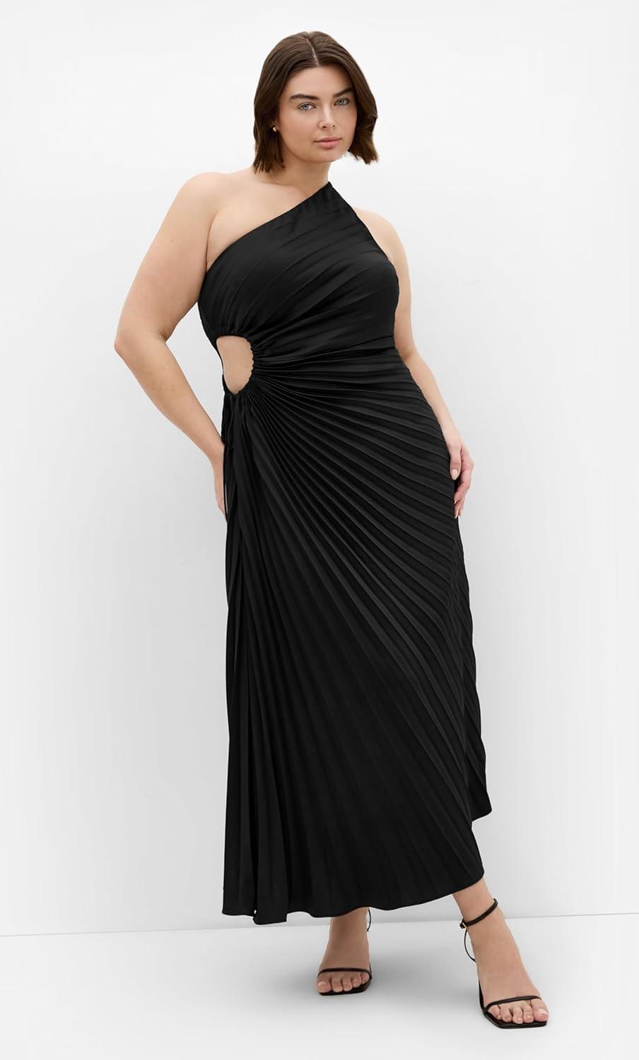 image:imageCity Chic Plus Size Dress Aliza One Shoulder Pleat MaxiBlack