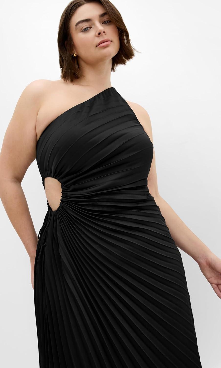 image:imageCity Chic Plus Size Dress Aliza One Shoulder Pleat MaxiBlack