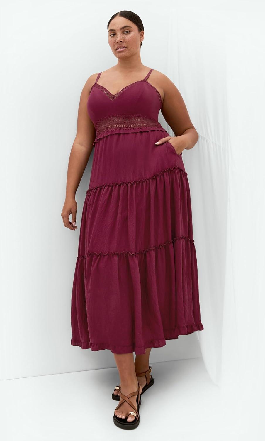 image:imageCity Chic Plus Size Dress Ayla Crochet Tier MaxiPomegranate