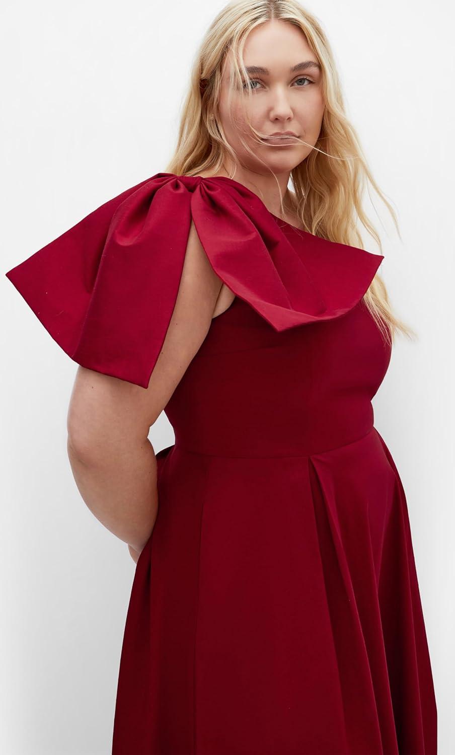 image:imageCity Chic Plus Size Dress Captivate One Shoulder Hi LoTrue Red