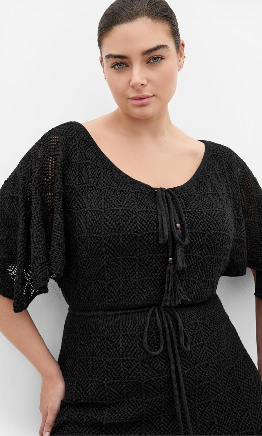 image:imageCity Chic Plus Size Dress Cassie Crochet KnitBlack
