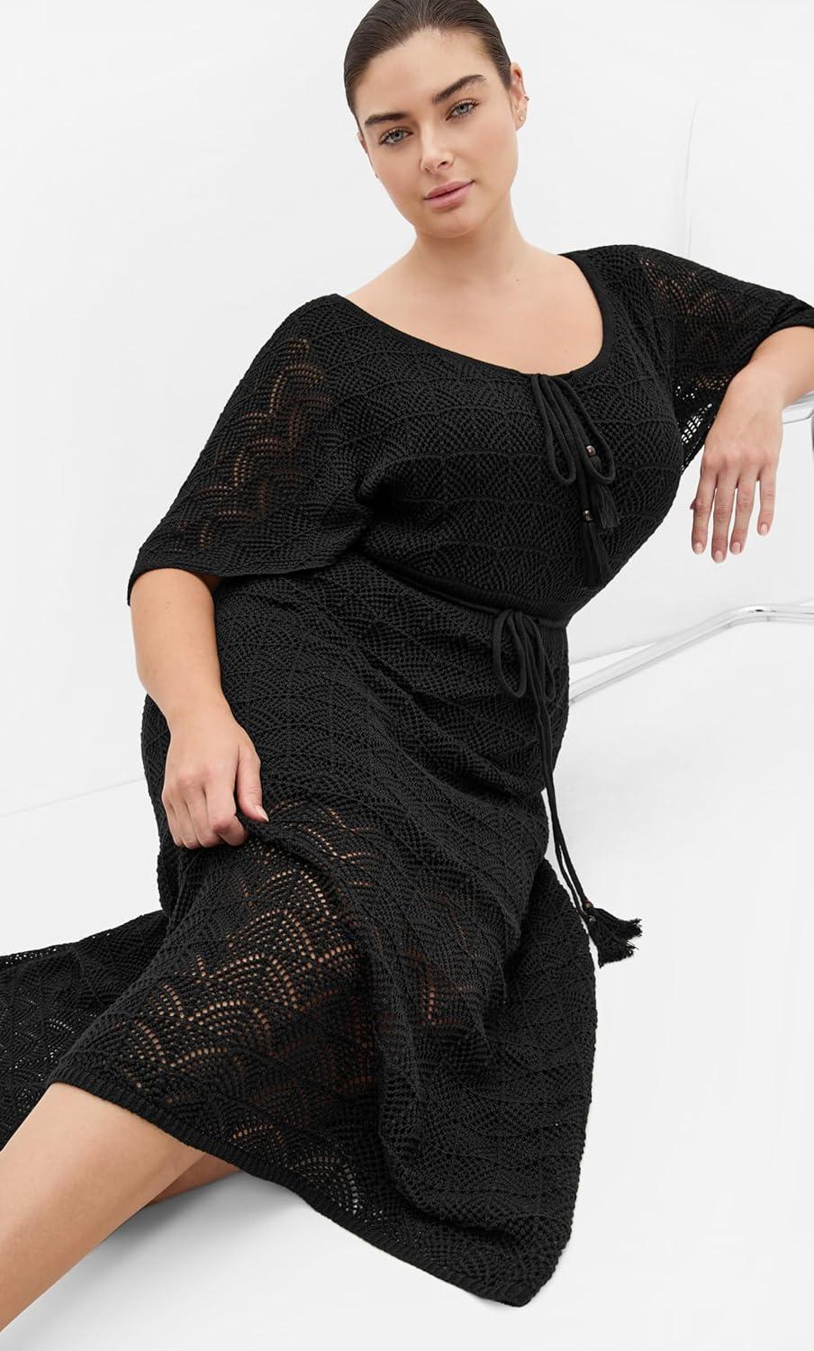 image:imageCity Chic Plus Size Dress Cassie Crochet KnitBlack