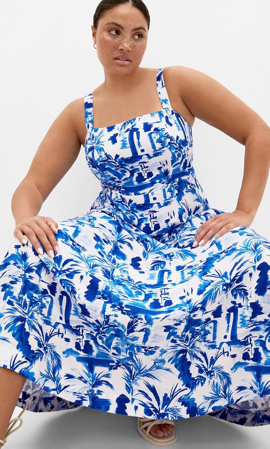 image:imageCity Chic Plus Size Dress Collins Palm Print MaxiBlue Palm
