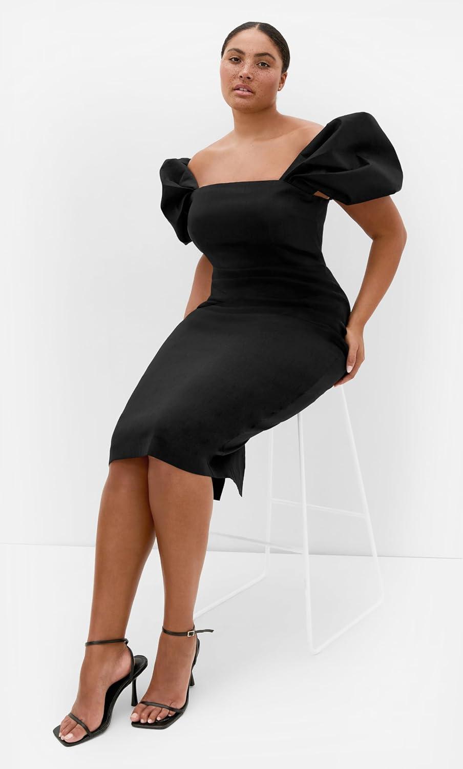 image:imageCity Chic Plus Size Dress Elyse Off Shoulder MidiBlack