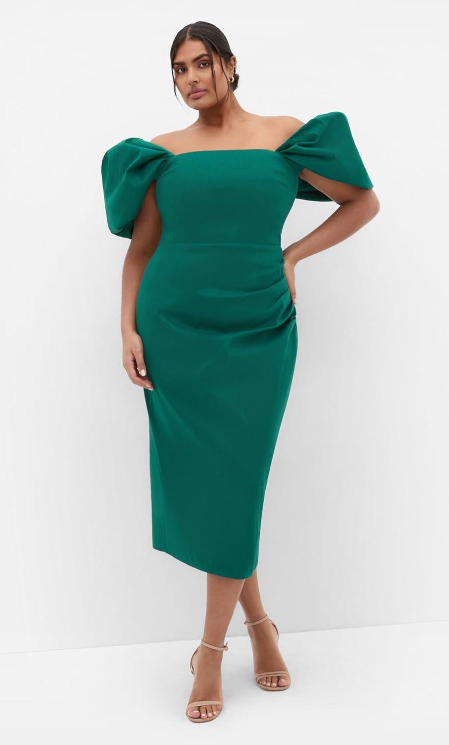image:imageCity Chic Plus Size Dress Elyse Off Shoulder MidiEmerald