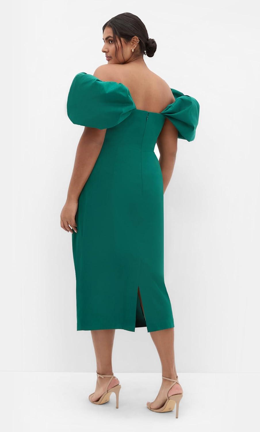 image:imageCity Chic Plus Size Dress Elyse Off Shoulder MidiEmerald