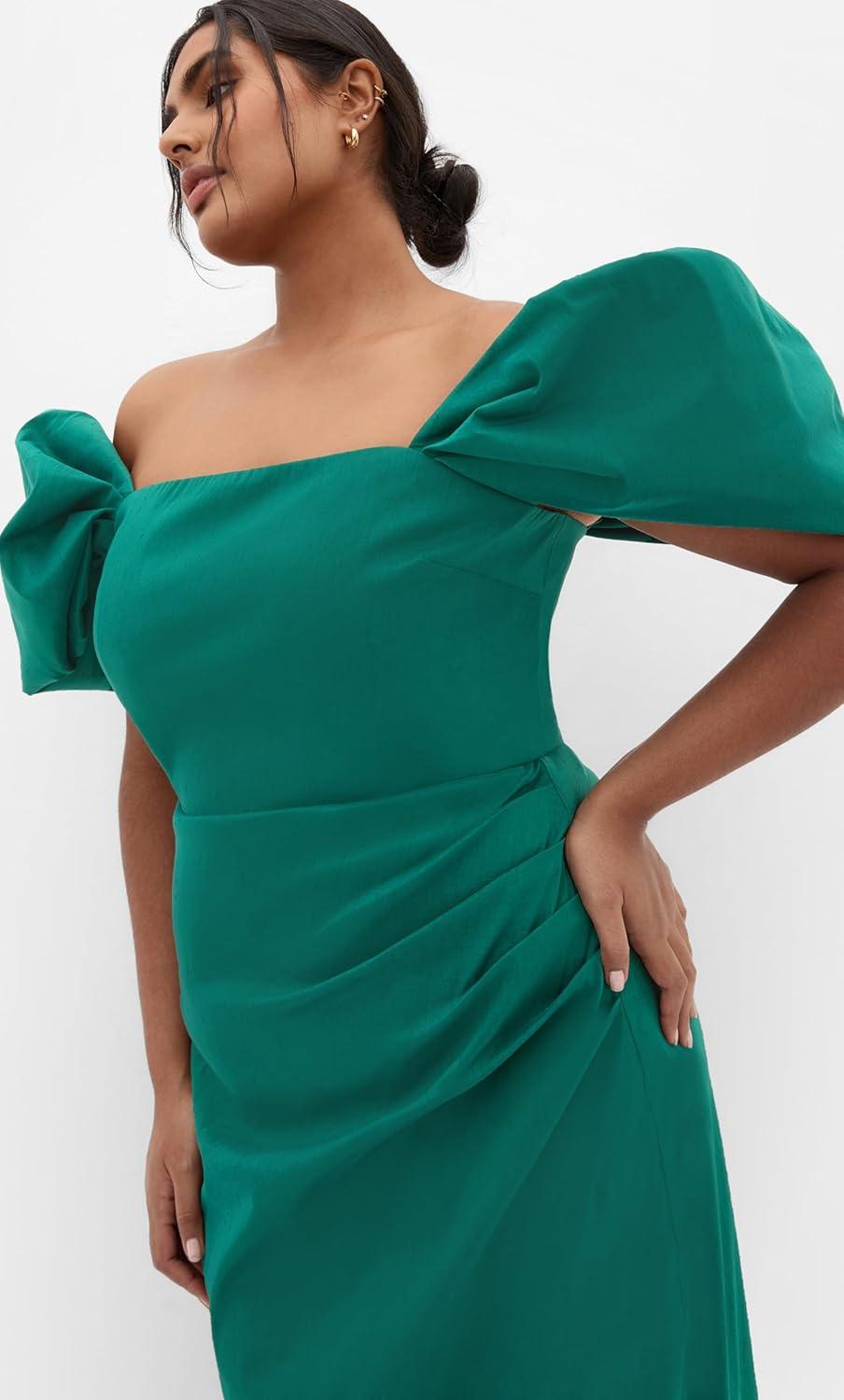 image:imageCity Chic Plus Size Dress Elyse Off Shoulder MidiEmerald