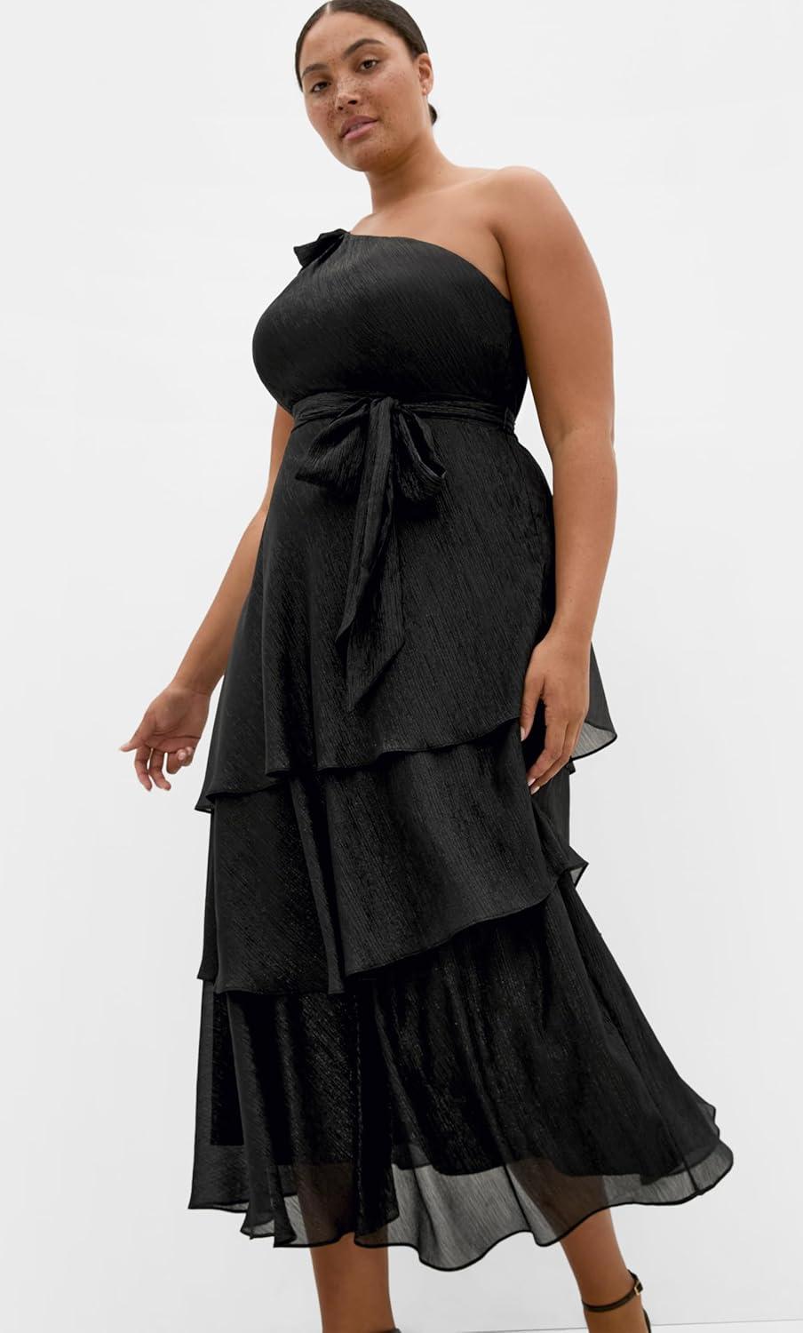 image:imageCity Chic Plus Size Dress Enchant Bouquet One Shoulder MaxiBlackSilver