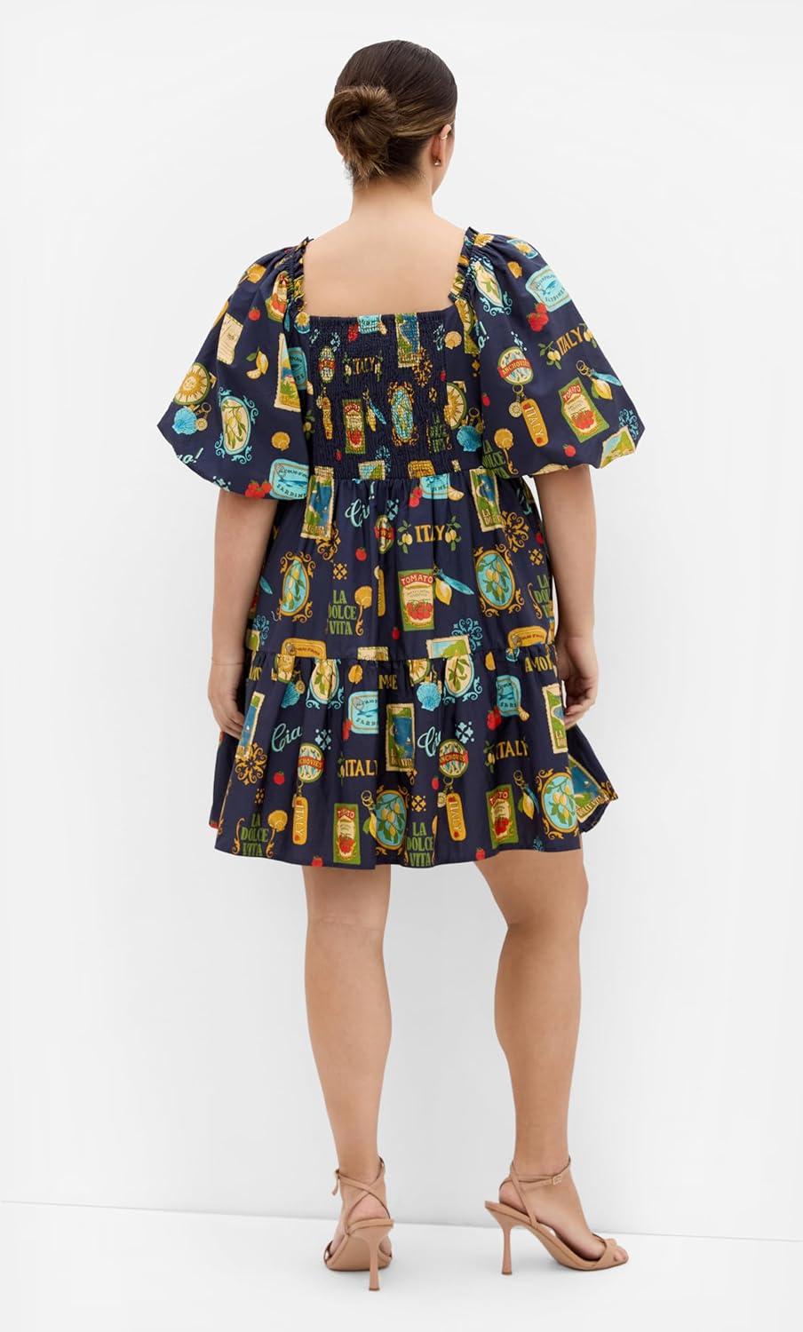 image:imageCity Chic Plus Size Dress Fantasy Amalfi Print Puff Sleeve MiniNavy La Dolce