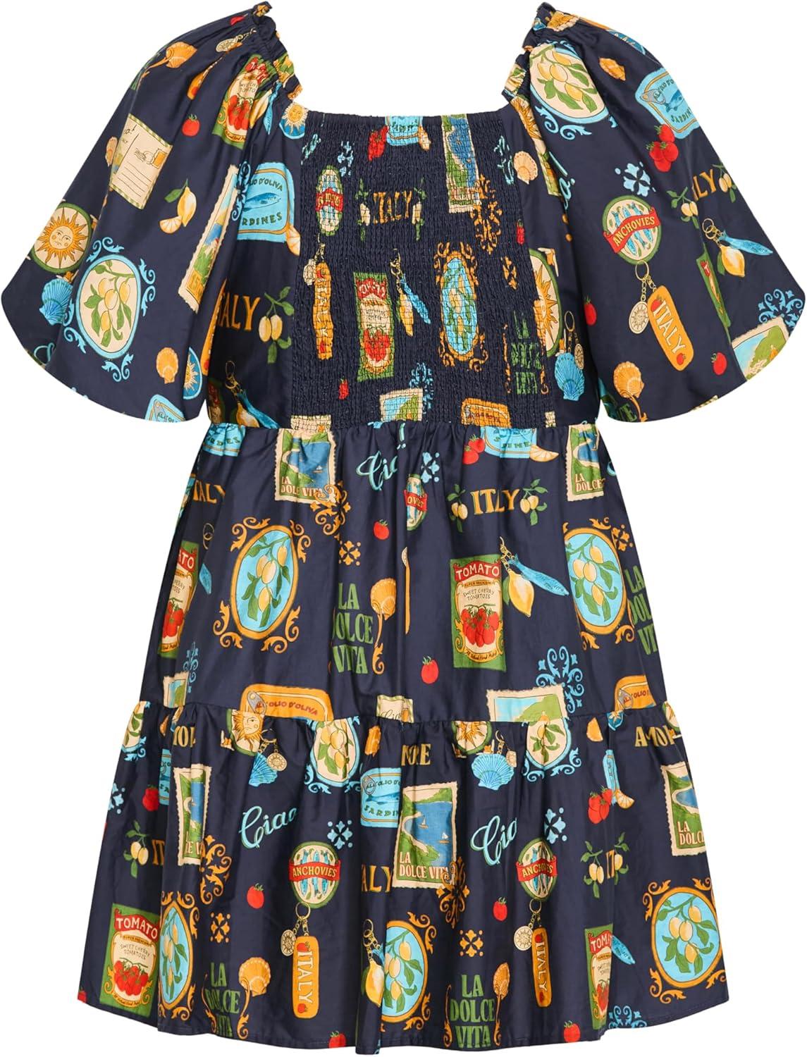image:imageCity Chic Plus Size Dress Fantasy Amalfi Print Puff Sleeve MiniNavy La Dolce
