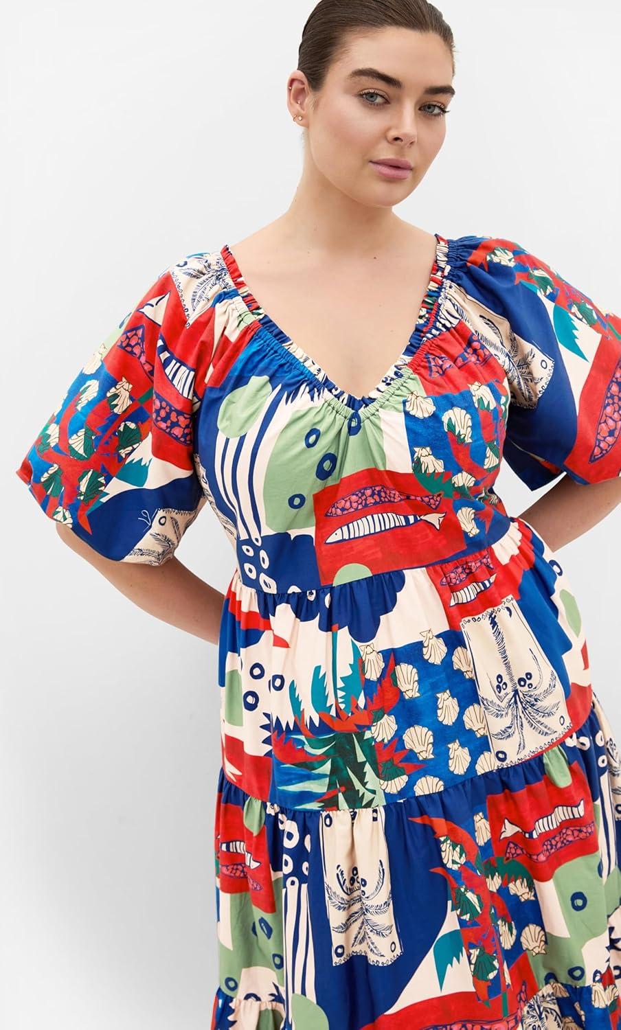 image:imageCity Chic Plus Size Dress Fantasy Floral Print V NeckMarine Scape