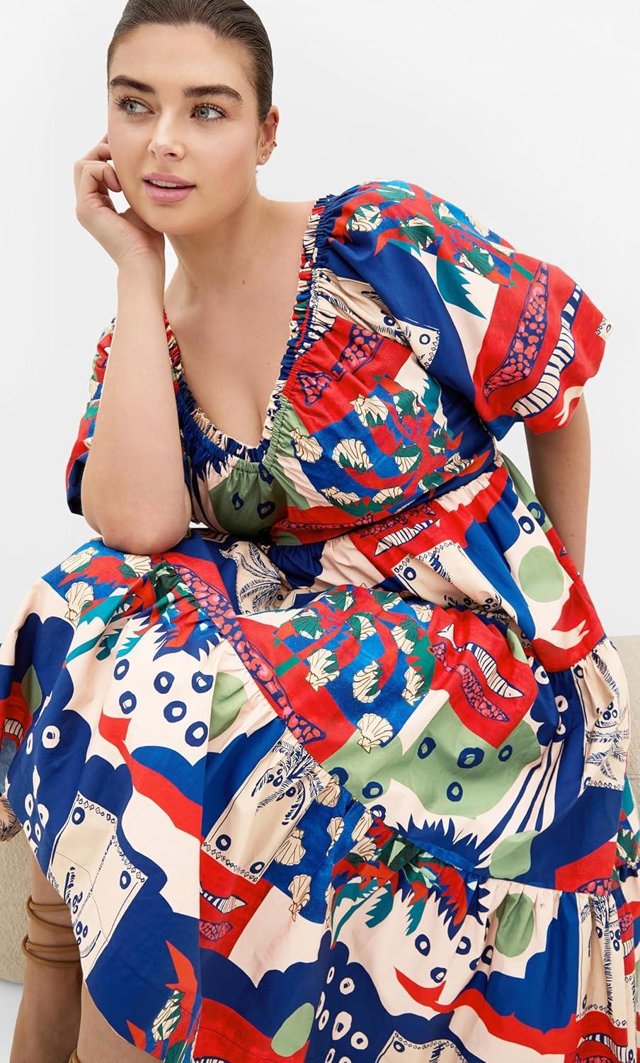 image:imageCity Chic Plus Size Dress Fantasy Floral Print V NeckMarine Scape
