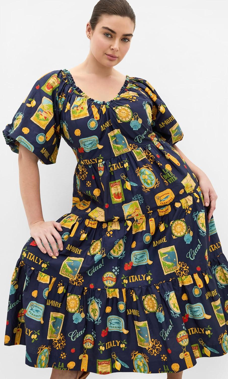 image:imageCity Chic Plus Size Dress Fantasy Floral Print V NeckNavy La Dolce