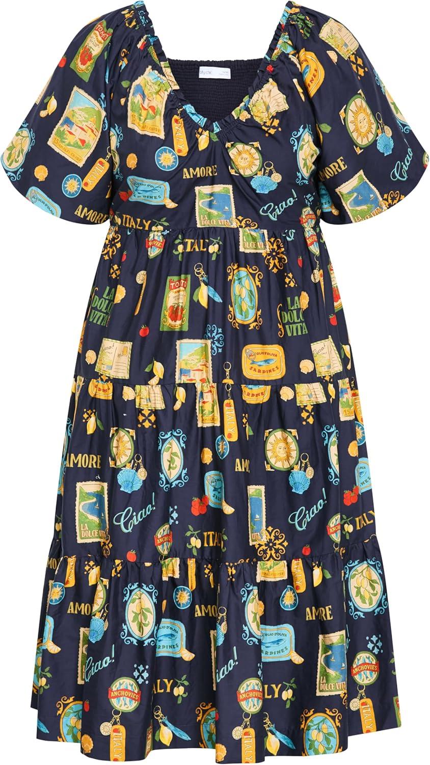 image:imageCity Chic Plus Size Dress Fantasy Floral Print V NeckNavy La Dolce