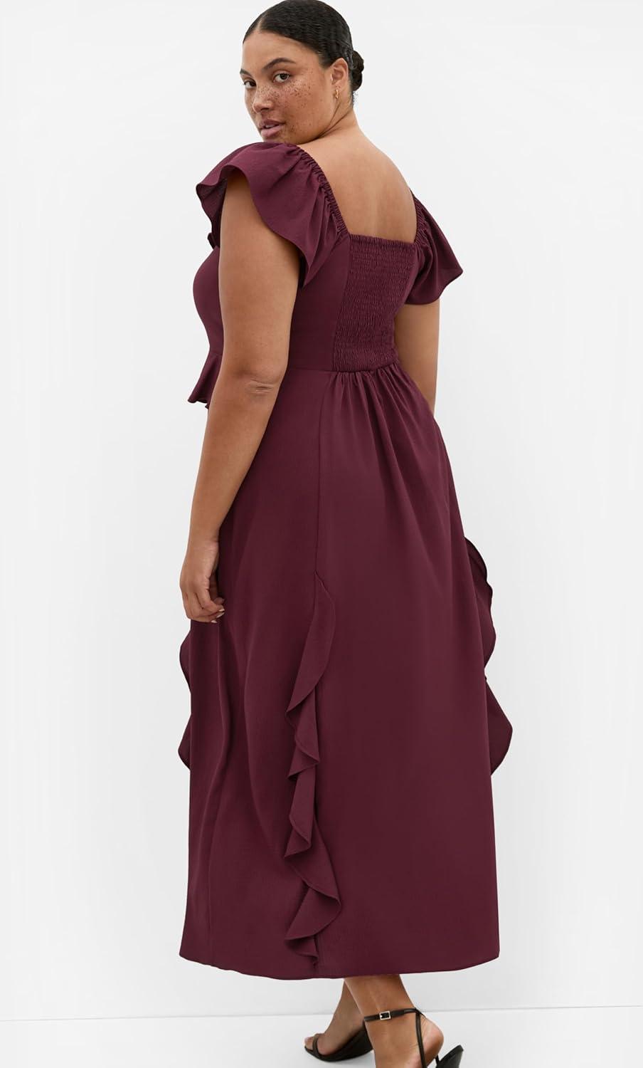 image:imageCity Chic Plus Size Dress Fee Frill MaxiDark Cherry