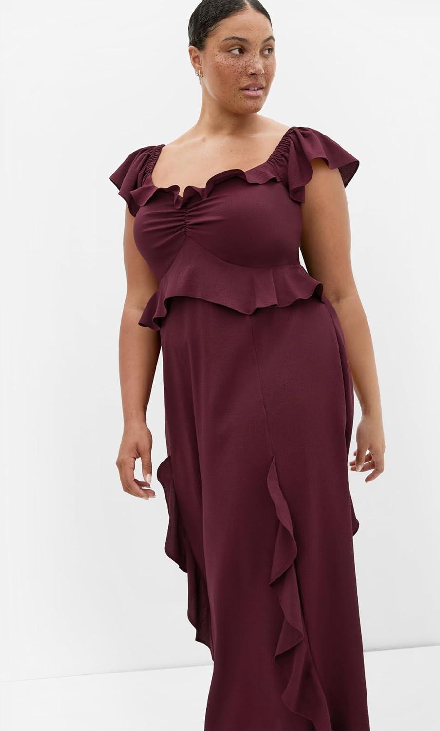 image:imageCity Chic Plus Size Dress Fee Frill MaxiDark Cherry