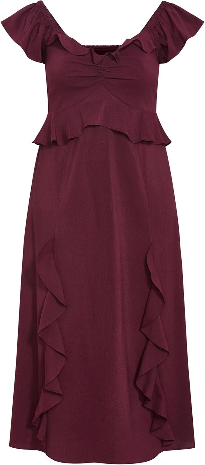 image:imageCity Chic Plus Size Dress Fee Frill MaxiDark Cherry