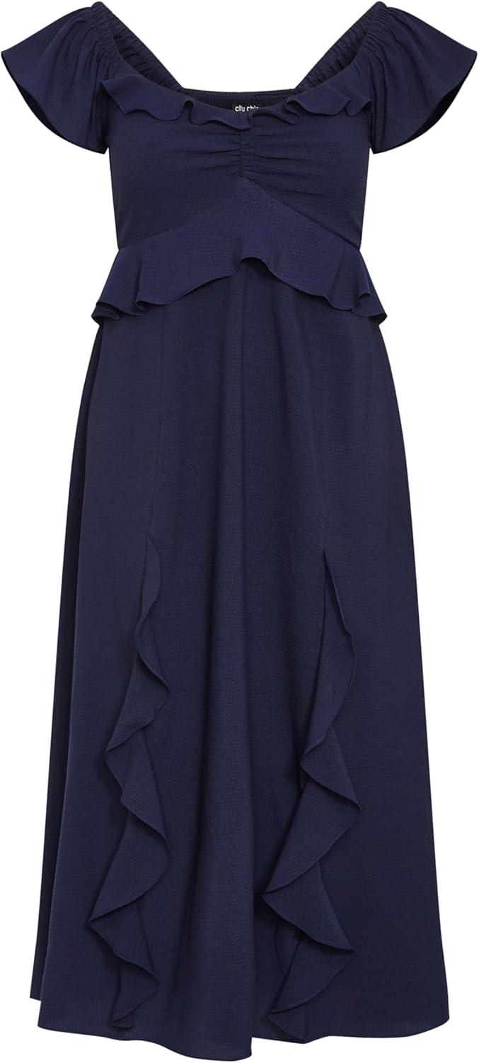 image:imageCity Chic Plus Size Dress Fee Frill MaxiNavy