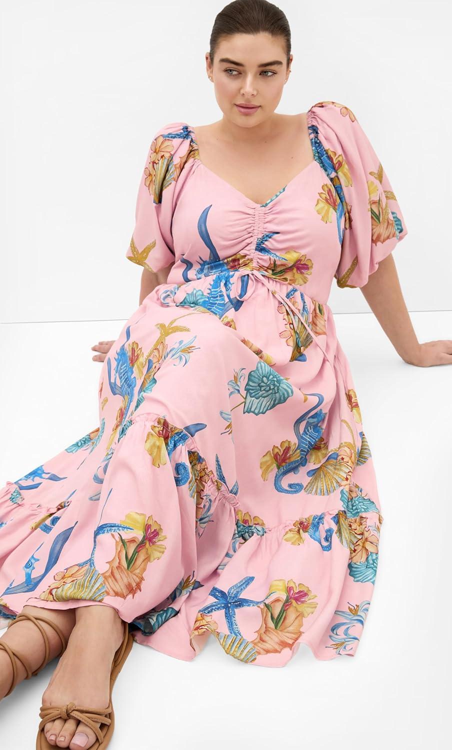 image:imageCity Chic Plus Size Dress Giselle Seahorse Print MaxiSeahorse Print