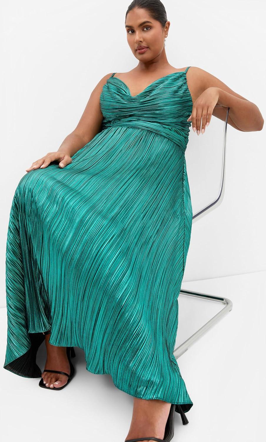 image:imageCity Chic Plus Size Dress Kamila Cowl Neck MetallicEmerald