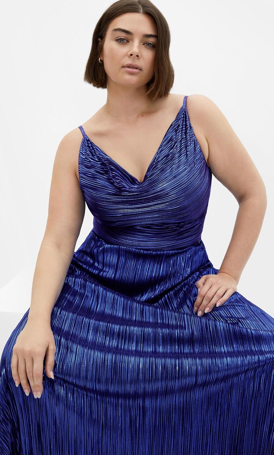 image:imageCity Chic Plus Size Dress Kamila Cowl Neck MetallicNavy