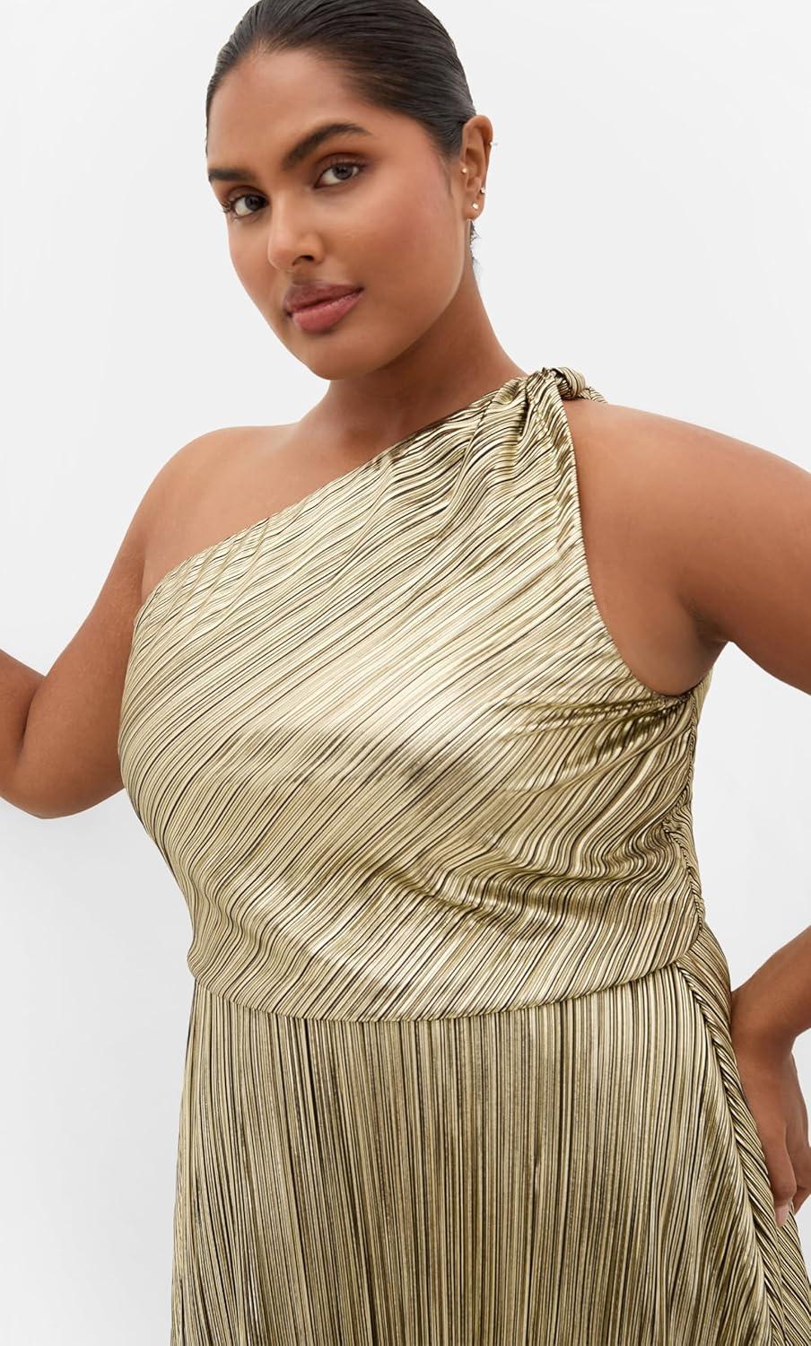 image:imageCity Chic Plus Size Dress Kamila One Shoulder MetallicBronze