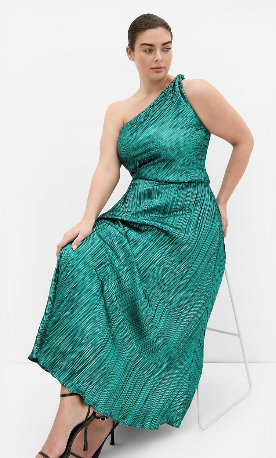 image:imageCity Chic Plus Size Dress Kamila One Shoulder MetallicEmerald
