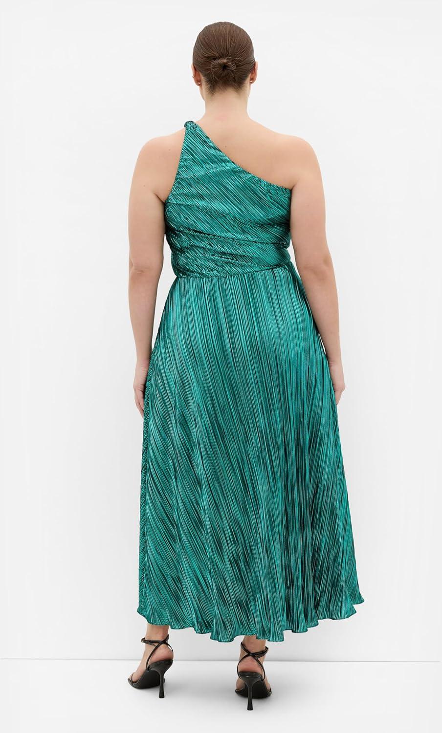 image:imageCity Chic Plus Size Dress Kamila One Shoulder MetallicEmerald