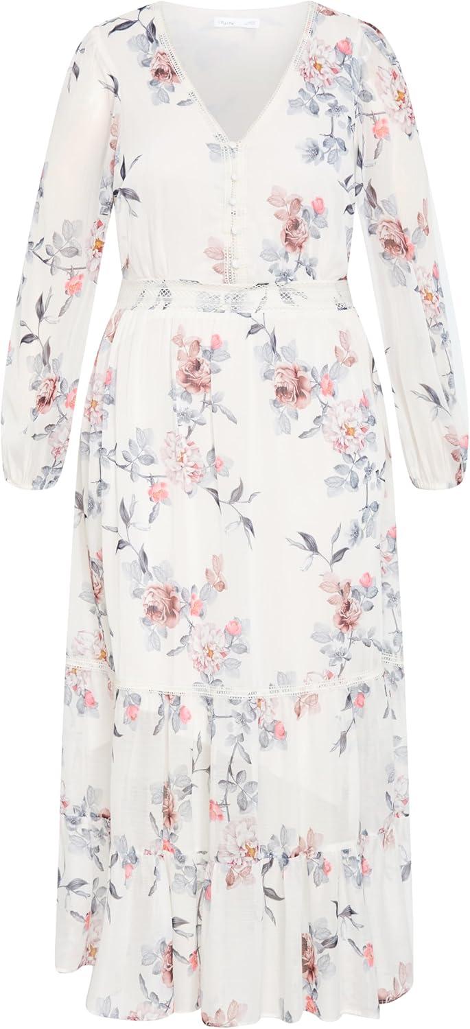 image:imageCity Chic Plus Size Dress Kiki Posie Print MaxiCream