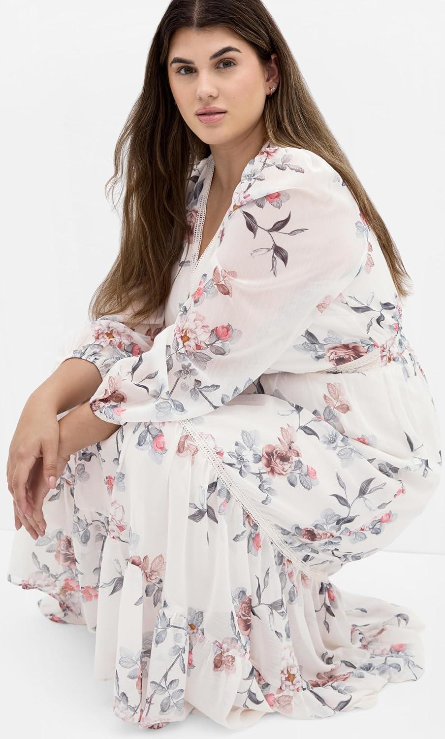 image:imageCity Chic Plus Size Dress Kiki Posie Print MaxiCream
