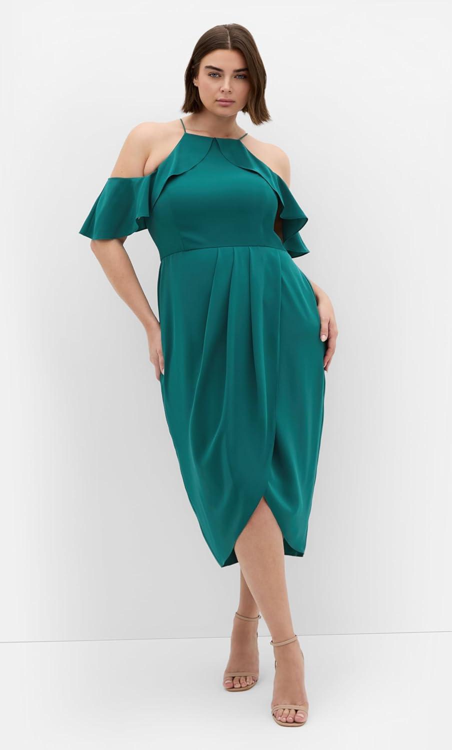 image:imageCity Chic Plus Size Dress Love Siren Ruffle ShoulderBotanical